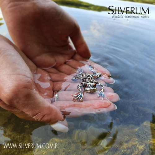 żaba wisiorek srebrny z bursztynem - sklep internetowy silverum.com.pl - #wisiorek, #żaba