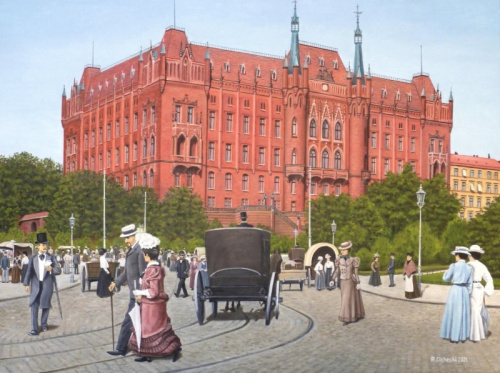 Ratusz Czerwony (zwany też Nowym (niem. „Neues Rathaus”) , 60 x 80 , olej